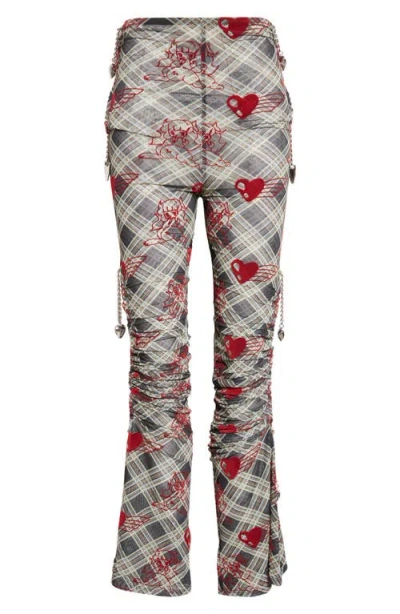 Chopova Lowena Sonicscape Plaid Flocked Mesh Leggings In Multi