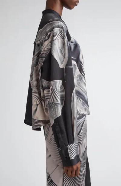 Jason Wu Collection Oversize Dancing Pleat Print Satin Popover Shirt In Multi