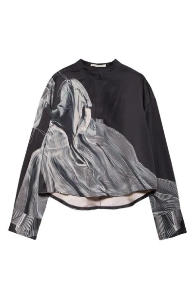 Jason Wu Collection Oversize Dancing Pleat Print Satin Popover Shirt In Multi