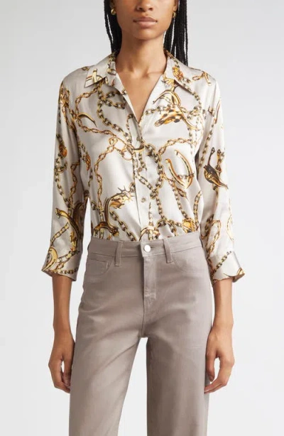 L'agence Dani Chain Print Silk Button-up Shirt In Animal Print