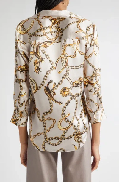 L'agence Dani Chain Print Silk Button-up Shirt In Animal Print
