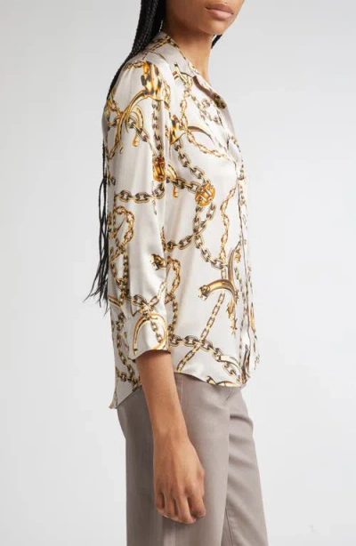 L'agence Dani Chain Print Silk Button-up Shirt In Animal Print