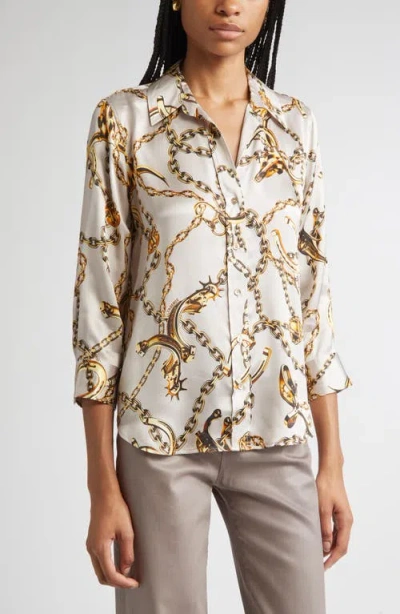 L'agence Dani Chain Print Silk Button-up Shirt In Animal Print