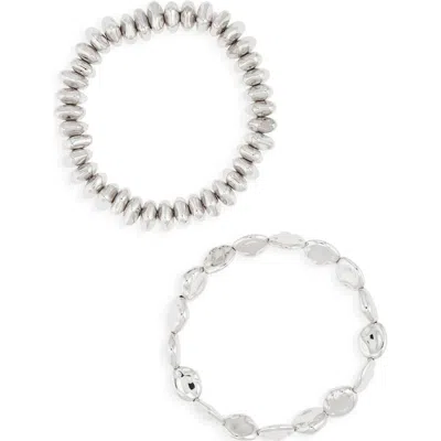 Open Edit Set Of 2 Pebble & Disc Beaded Stretch Bracelets In White