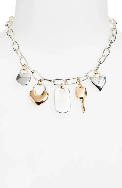Open Edit Heart Lock Charm Necklace In Multi