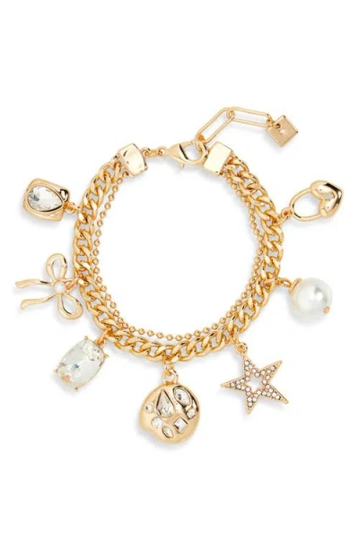 Open Edit Cultured Pearl & Crystal Charm Bracelet In Gold