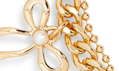 Open Edit Cultured Pearl & Crystal Charm Bracelet In Gold