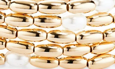 Open Edit Set Of 5 Cultured Pearl Beaded Stretch Bracelets In Gold