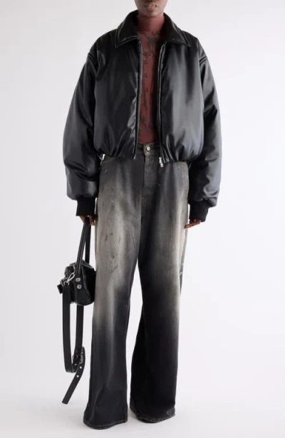 Acne Studios Faux Leather Bomber Jacket Black In Black