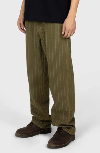Pleasures Railroad Stripe Work Pants In Green