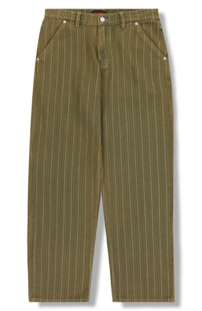 Pleasures Railroad Stripe Work Pants In Green