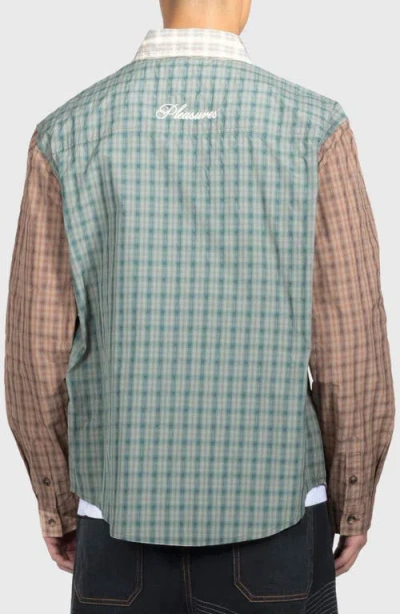 Pleasures Dazed Mismatched Plaid Button-up Shirt In Neutral