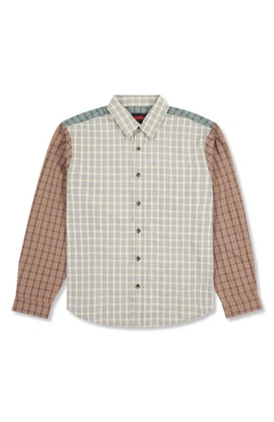 Pleasures Dazed Mismatched Plaid Button-up Shirt In Neutral