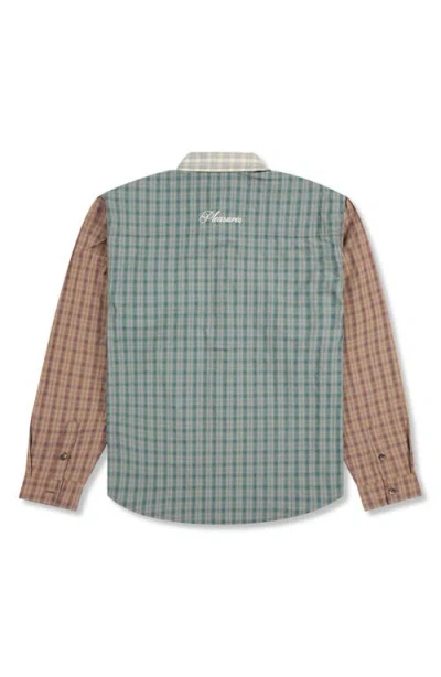 Pleasures Dazed Mismatched Plaid Button-up Shirt In Neutral