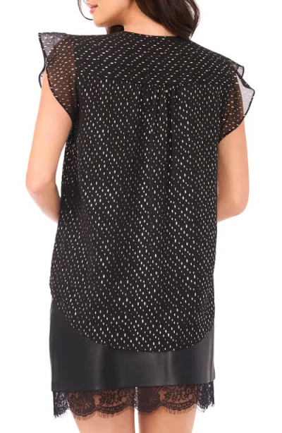 Vince Camuto Metallic Dot Ruffle Sleeve Chiffon Top In Black