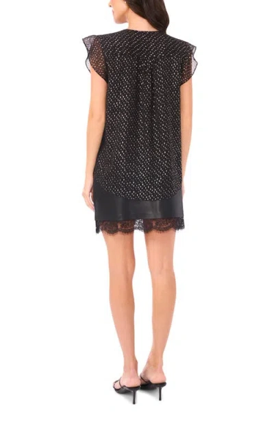 Vince Camuto Metallic Dot Ruffle Sleeve Chiffon Top In Black
