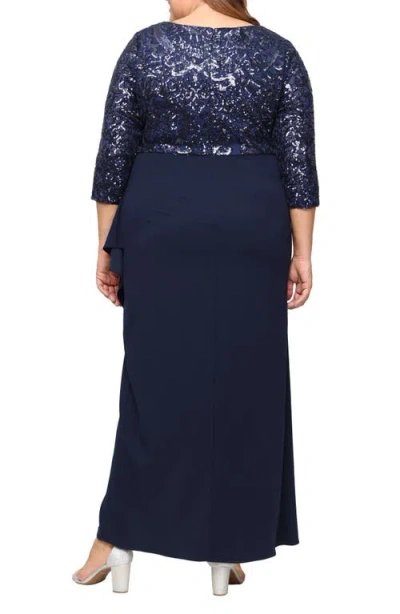 Sl Fashions Sequin Bodice Scuba Crepe Mixed Media Gown In Blue