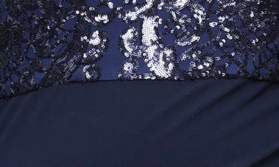 Sl Fashions Sequin Bodice Scuba Crepe Mixed Media Gown In Blue