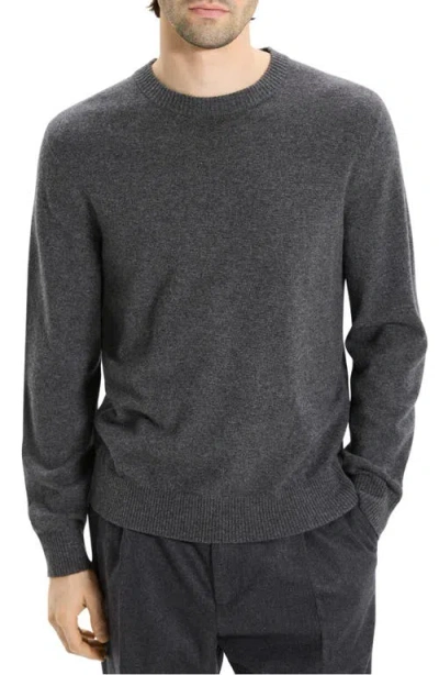 Theory Hilles Crew Sweater In Cashmere Charcoal Melange In Black