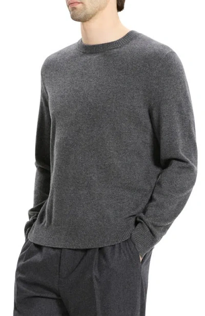 Theory Hilles Crew Sweater In Cashmere Charcoal Melange In Black