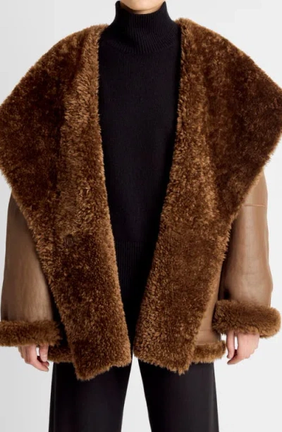 Vince Hooded Genuine Shearling Jacket In Brown