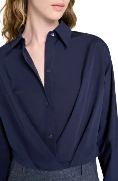 Twp Taken Draped Button-up Shirt In Blue
