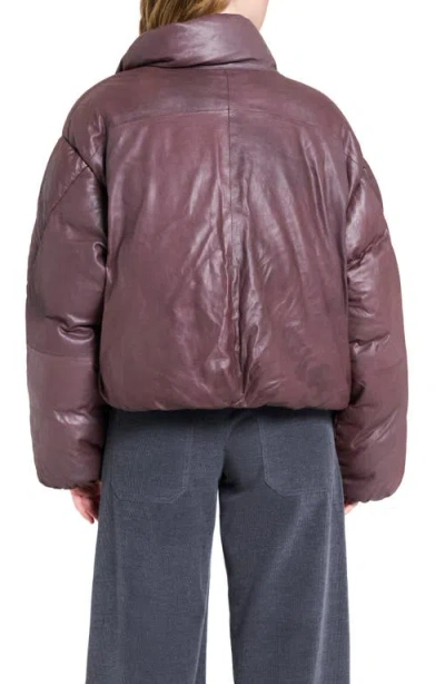 Twp Leather Raglan Puffer Jacket In Brown