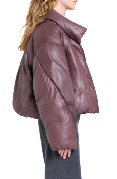 Twp Leather Raglan Puffer Jacket In Brown