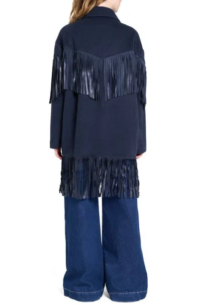 Twp Midnight Cowboy Fringed Suede-trimmed Cashmere Jacket In Blue