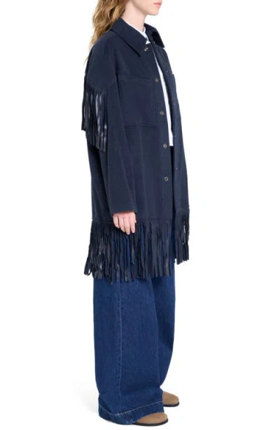 Twp Midnight Cowboy Fringed Suede-trimmed Cashmere Jacket In Blue
