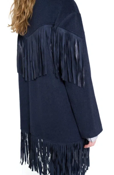 Twp Midnight Cowboy Fringed Suede-trimmed Cashmere Jacket In Blue
