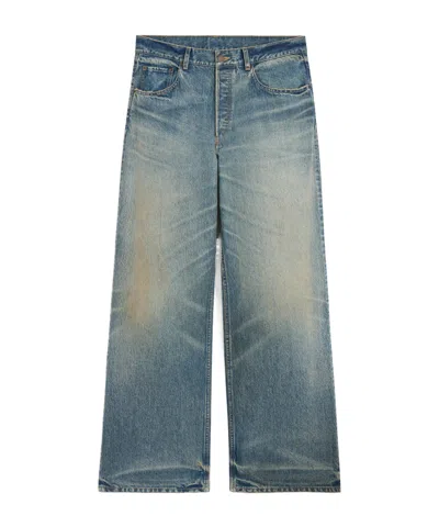 Celine Wide Leg Jeans In Cotton Denim In Blue