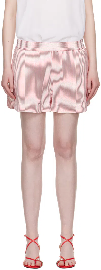 Stella Mccartney Embroidered Striped Organic Silk Shorts In Pink