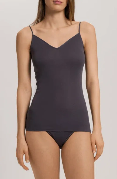 Hanro Cotton Seamless V-neck Spaghetti Camisole In Gray