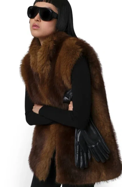 Apparis Laila Faux Mink Vest In Brown