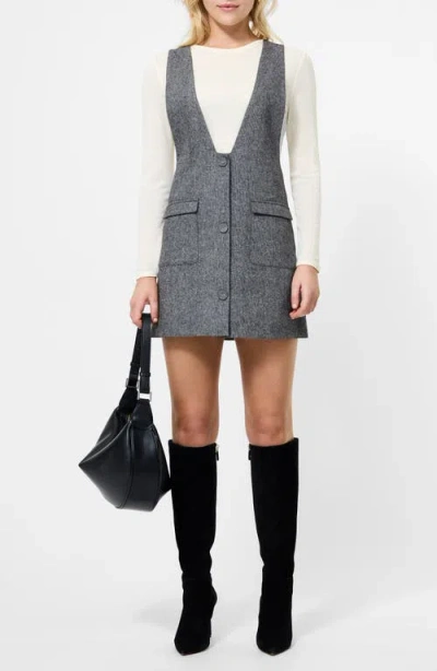 French Connection V-neck Wool Blend Apron Minidress In Gray