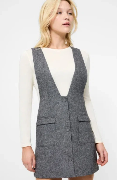French Connection V-neck Wool Blend Apron Minidress In Gray