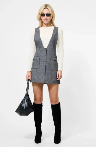 French Connection V-neck Wool Blend Apron Minidress In Gray