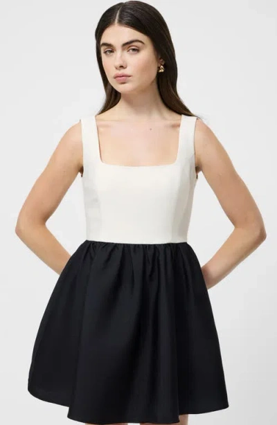 French Connection Structured Square Neck Sleeveless Mini Dress In Porcelain Cream In Black