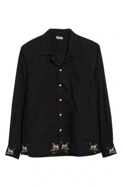 Bode Pointer Camp-collar Embroidered Cotton Shirt In Black
