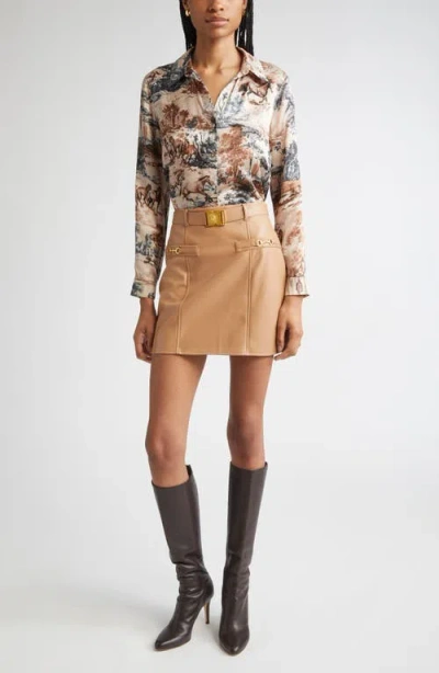 L'agence Tyler Print Silk Button-up Shirt In Brown