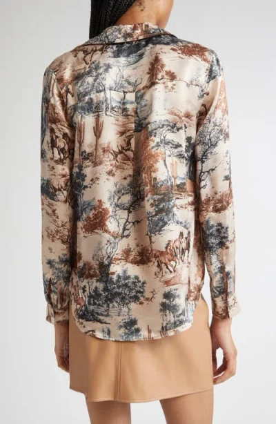 L'agence Tyler Print Silk Button-up Shirt In Brown
