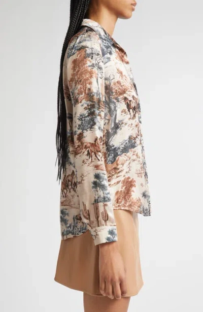 L'agence Tyler Print Silk Button-up Shirt In Brown