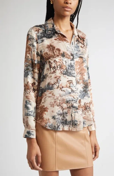L'agence Tyler Print Silk Button-up Shirt In Brown