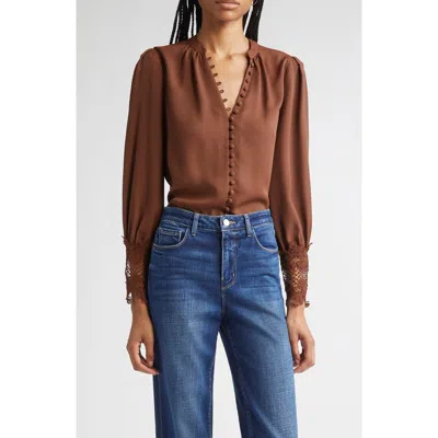 L'agence Ava Lace Cuff Button-up Blouse In Brown