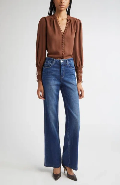L'agence Ava Lace Cuff Button-up Blouse In Brown