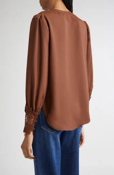 L'agence Ava Lace Cuff Button-up Blouse In Brown