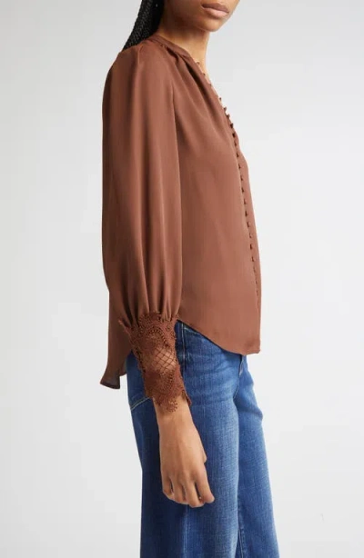 L'agence Ava Lace Cuff Button-up Blouse In Brown