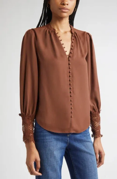 L'agence Ava Lace Cuff Button-up Blouse In Brown