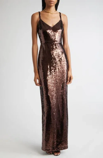 L'agence Karma Sequined Maxi Dress In Brown